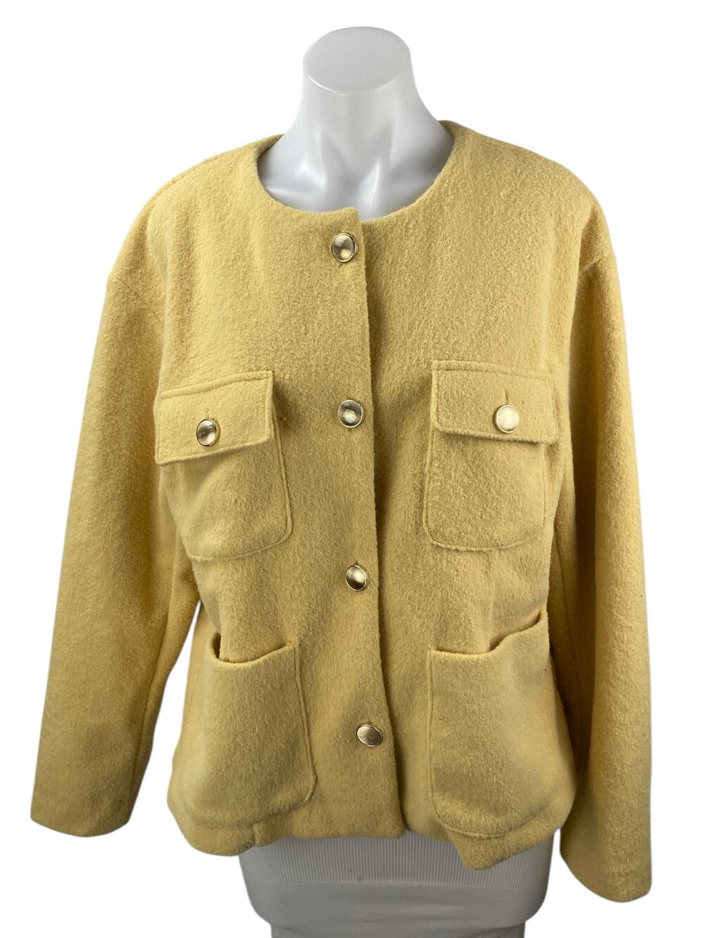 Joie Womens Yellow Crew Neck Button Down Pockets Long Sleeve Coat Jacket Size L